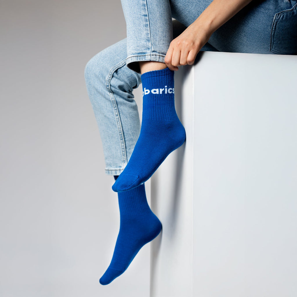 Barebarics - Barefoot Socks - Crew - Cobalt Blue - Big logo - Barefoot Shoe Store