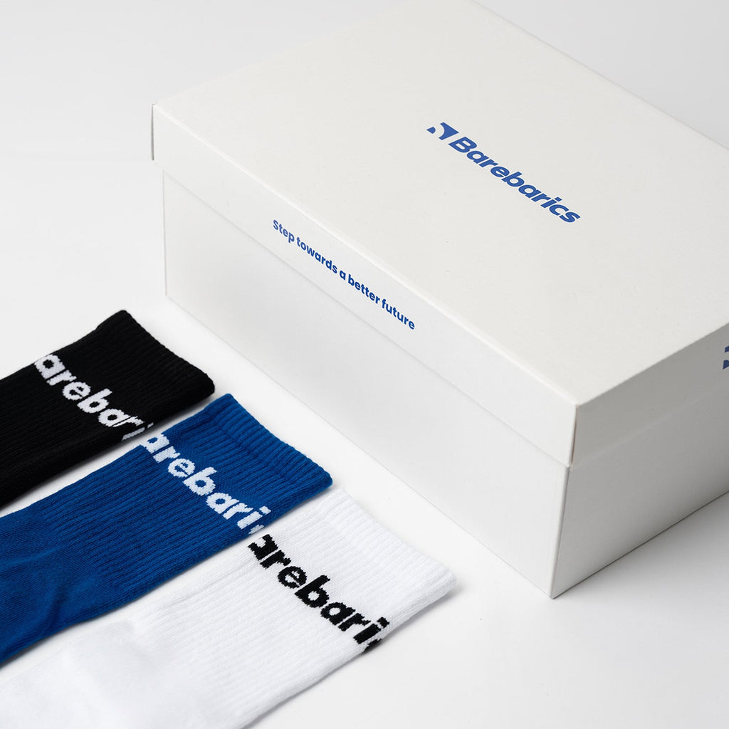 Barebarics - Barefoot Socks - Crew - White - Big logo - Barefoot Shoe Store