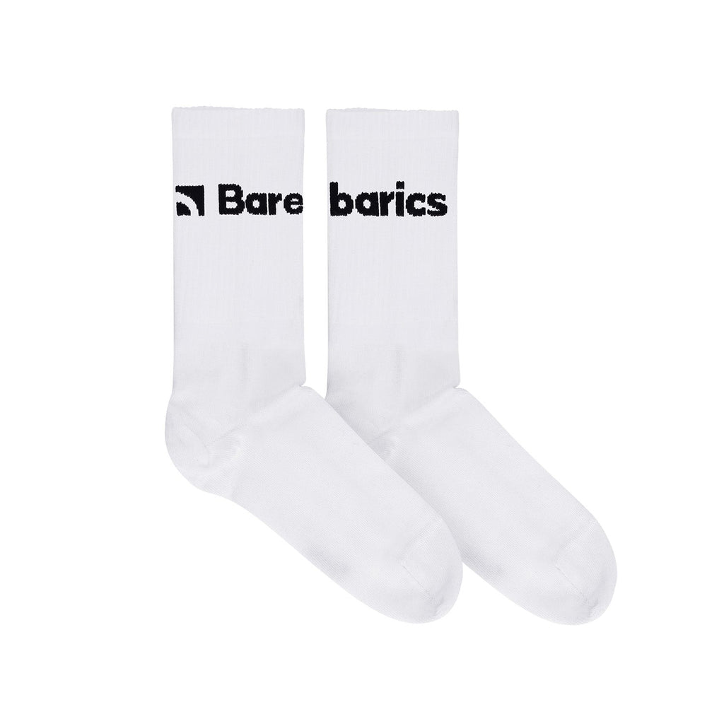 Barebarics - Barefoot Socks - Crew - White - Big logo - Barefoot Shoe Store