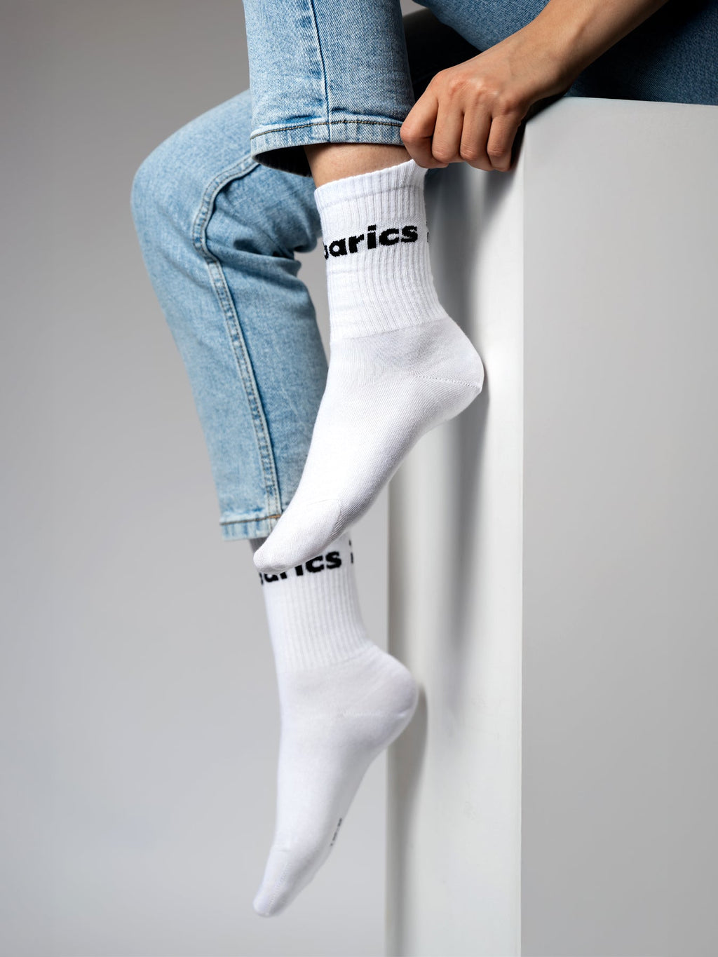 Barebarics - Barefoot Socks - Crew - White - Big logo - Barefoot Shoe Store