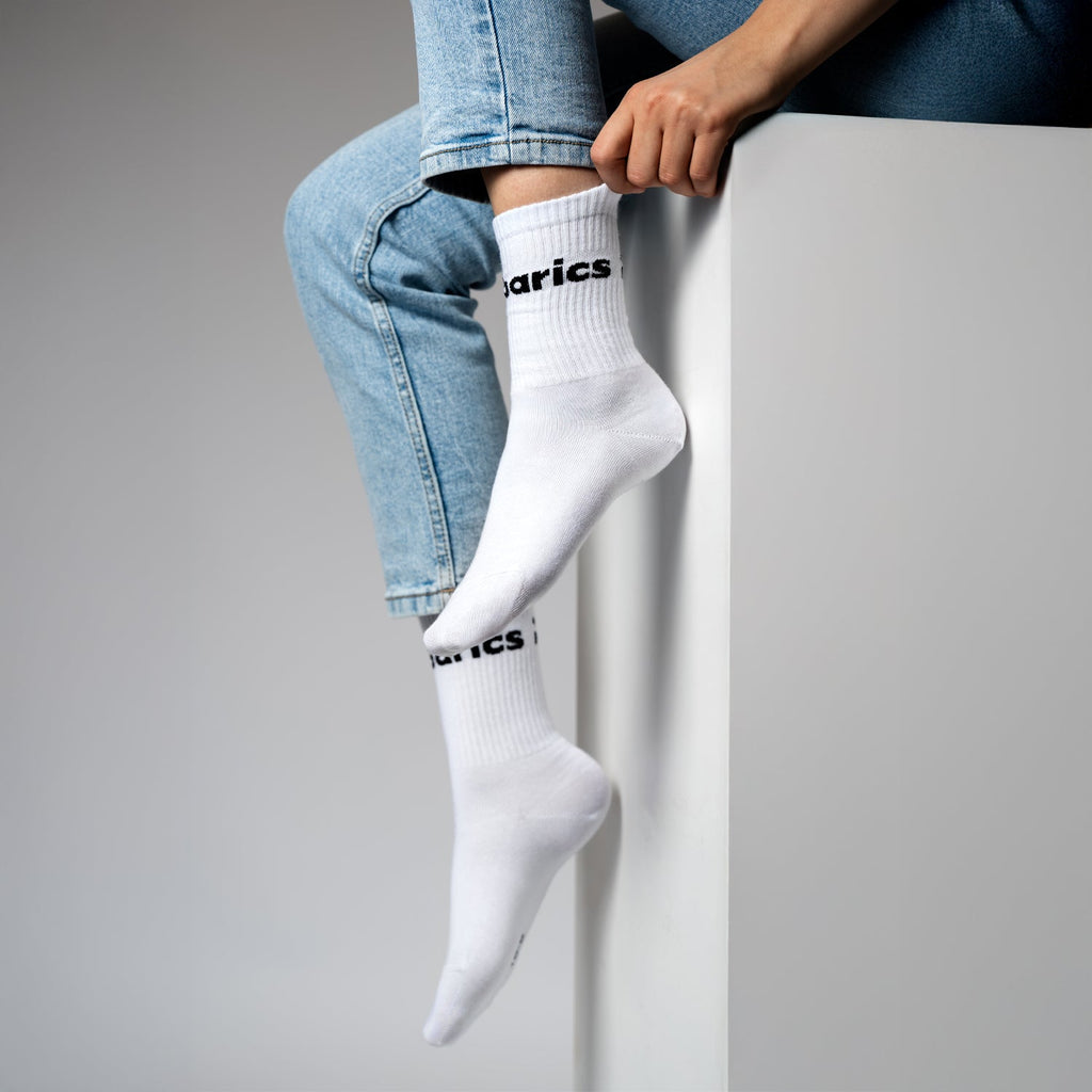 Barebarics - Barefoot Socks - Crew - White - Big logo - Barefoot Shoe Store