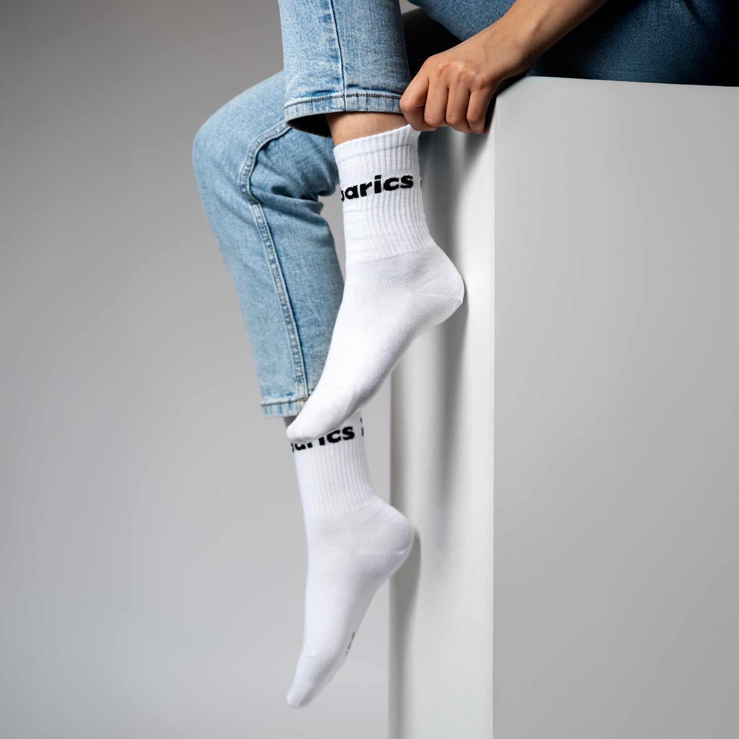 Barebarics - Barefoot Socks - Crew - White - Big logo - Barefoot Shoe Store