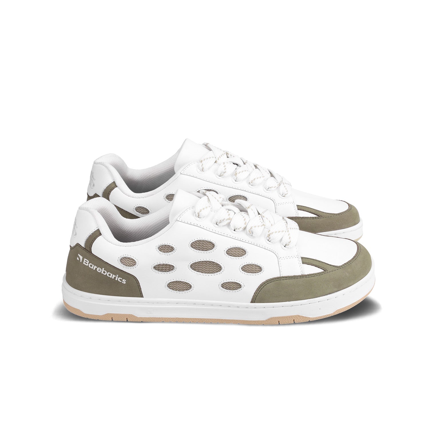 Barefoot Sneakers Barebarics Fusion - White & Army Brown - Barefoot Shoe Store