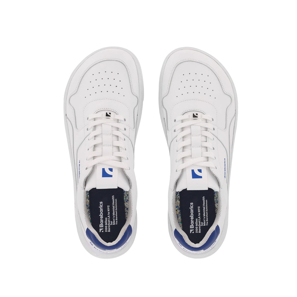 Barefoot Sneakers Barebarics Zing - Brave Men Talk - White & Blue - Barefoot Shoe Store