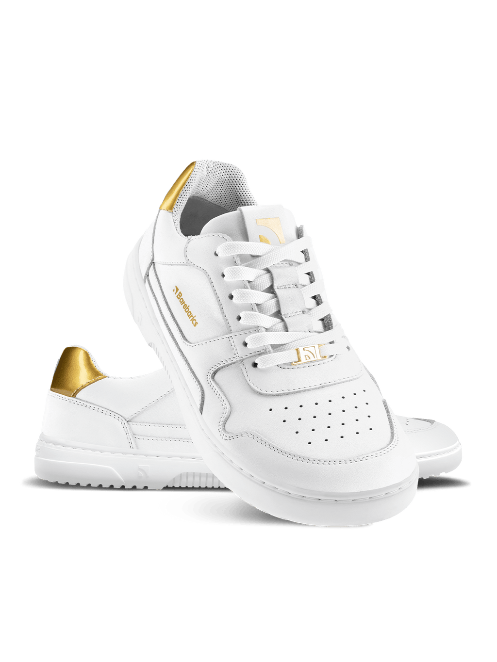 Barefoot Sneakers Barebarics Zing - White & Gold - Leather - Barefoot Shoe Store