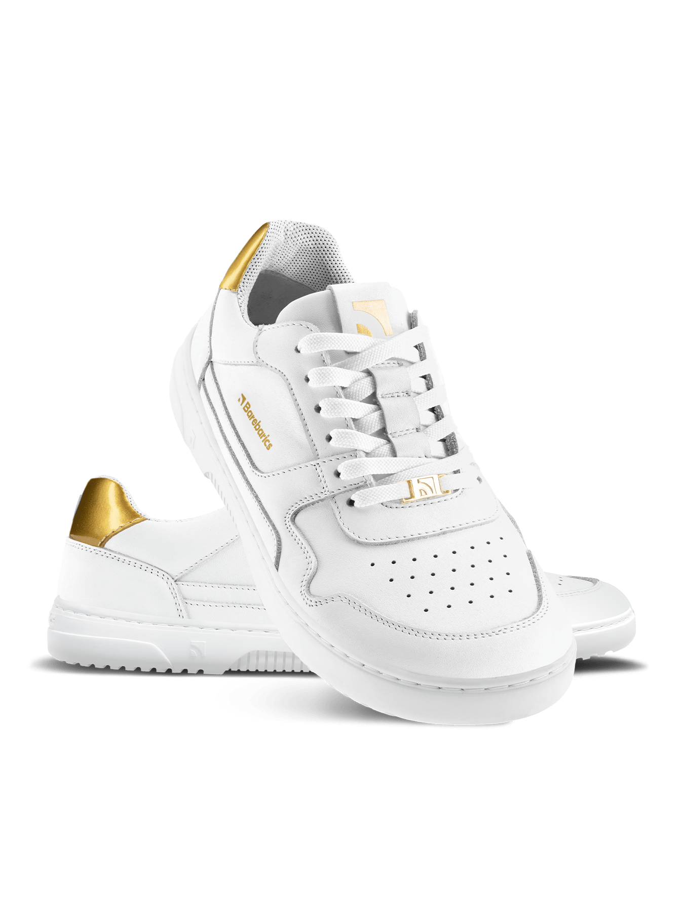 Barefoot Sneakers Barebarics Zing - White & Gold - Leather - Barefoot Shoe Store