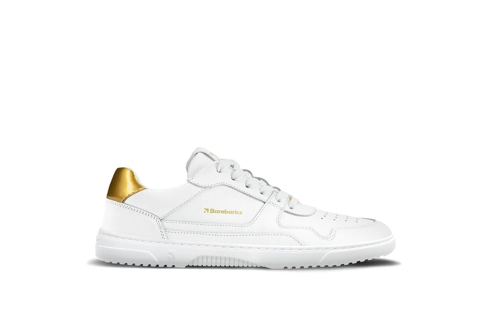 Barefoot Sneakers Barebarics Zing - White & Gold - Leather - Barefoot Shoe Store