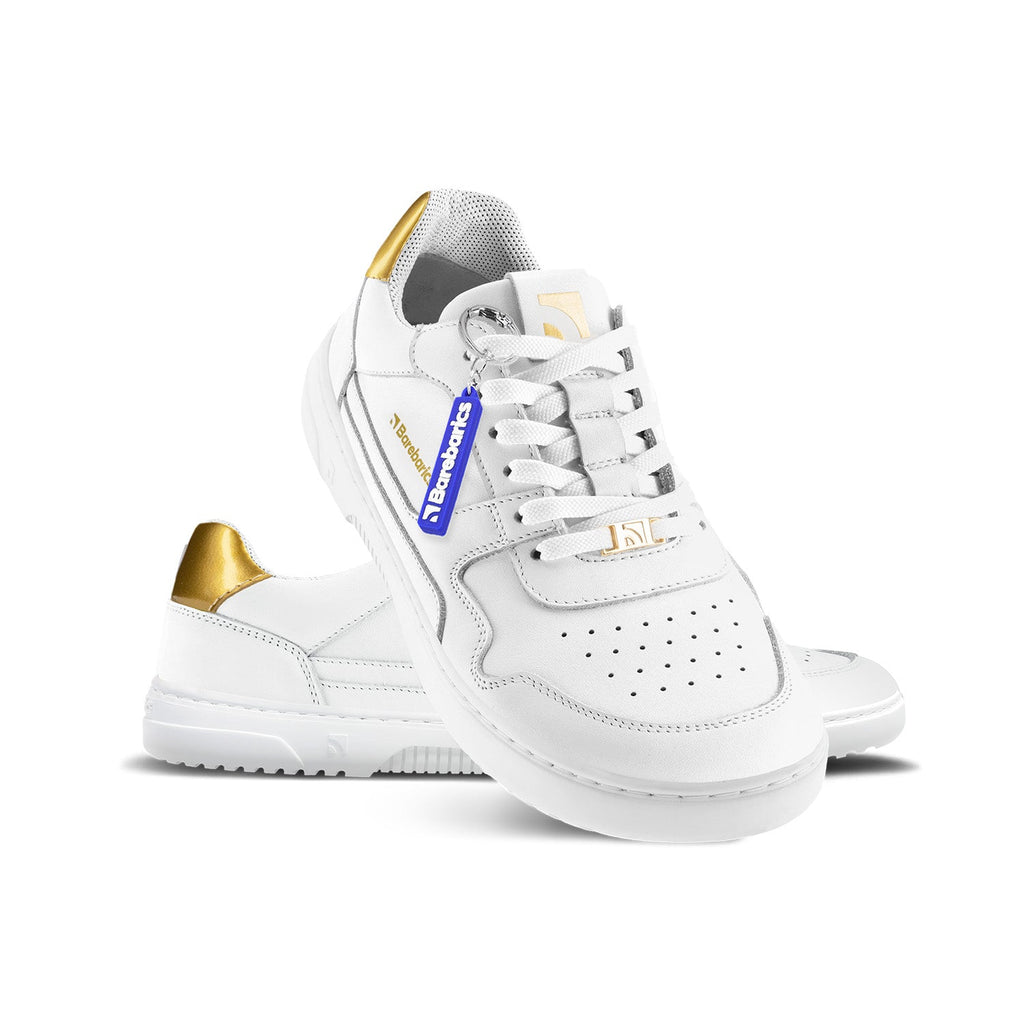 Barefoot Sneakers Barebarics Zing - White & Gold - Leather - Barefoot Shoe Store