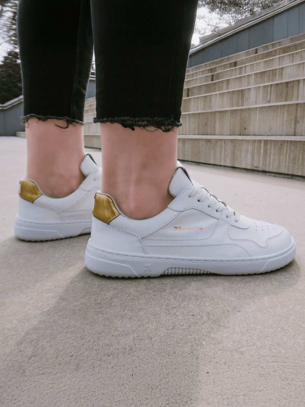 Barefoot Sneakers Barebarics Zing - White & Gold - Leather - Barefoot Shoe Store