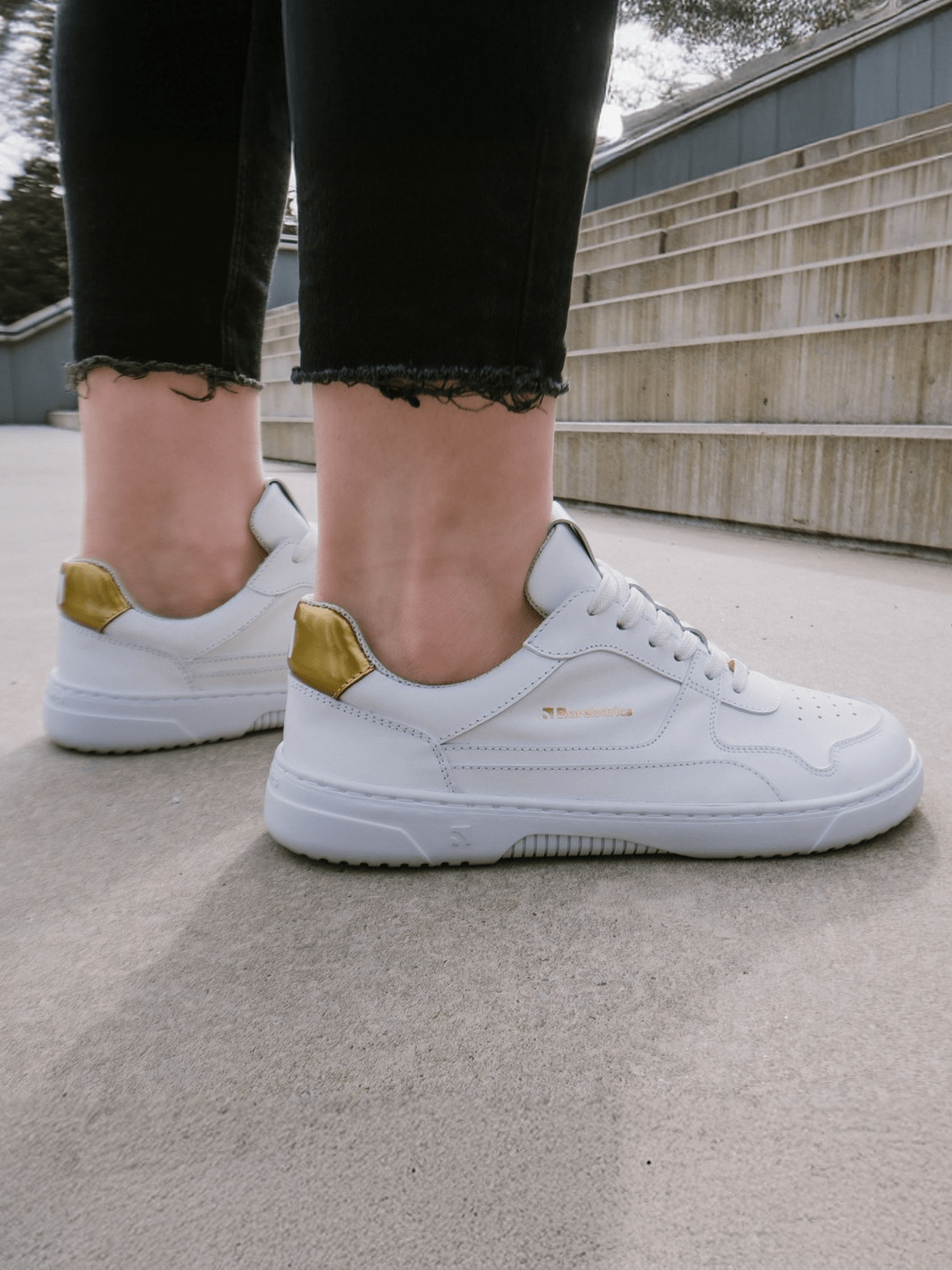 Barefoot Sneakers Barebarics Zing - White & Gold - Leather - Barefoot Shoe Store