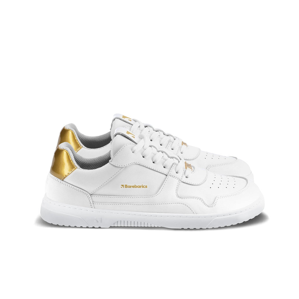 Barefoot Sneakers Barebarics Zing - White & Gold - Leather - Barefoot Shoe Store