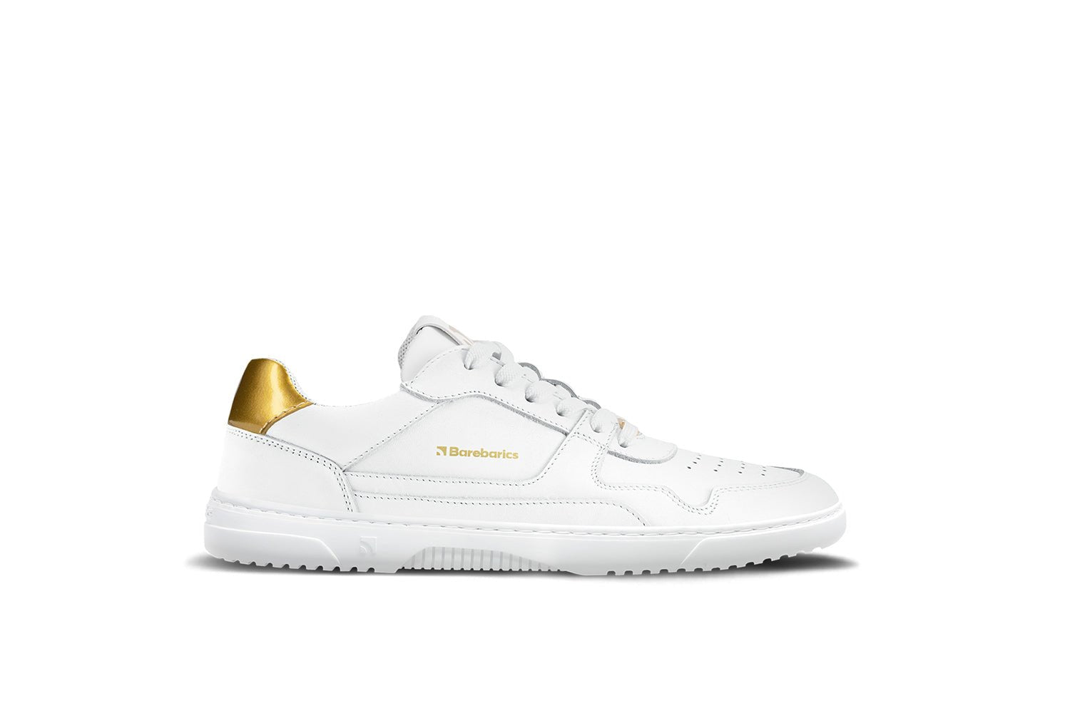 Barefoot Sneakers Barebarics Zing - White & Gold - Leather - Barefoot Shoe Store