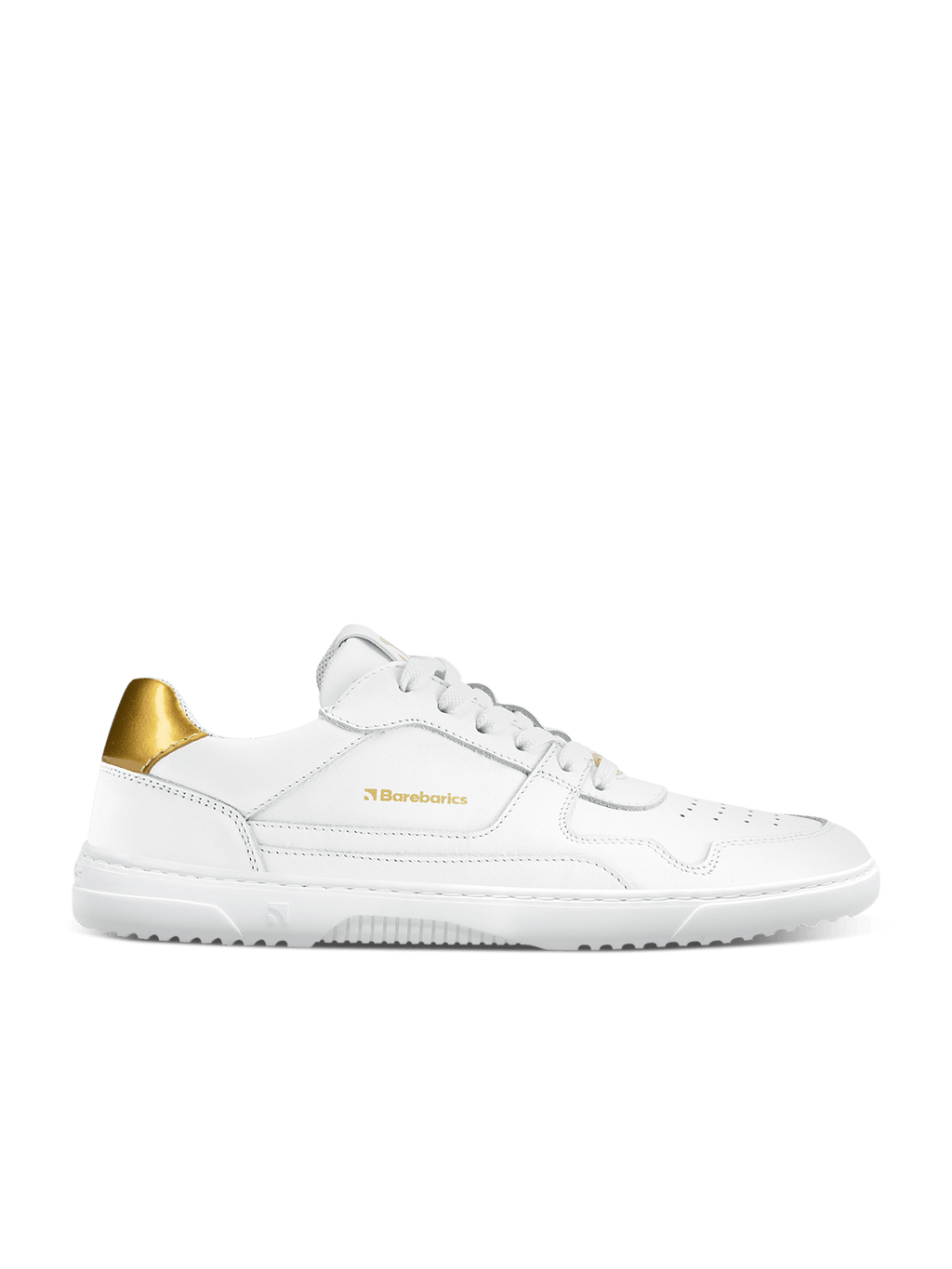 Barefoot Sneakers Barebarics Zing - White & Gold - Leather - Barefoot Shoe Store