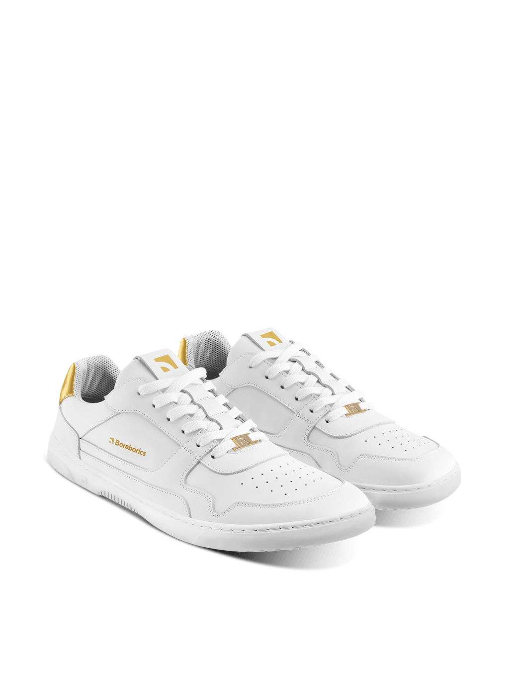 Barefoot Sneakers Barebarics Zing - White & Gold - Leather - Barefoot Shoe Store