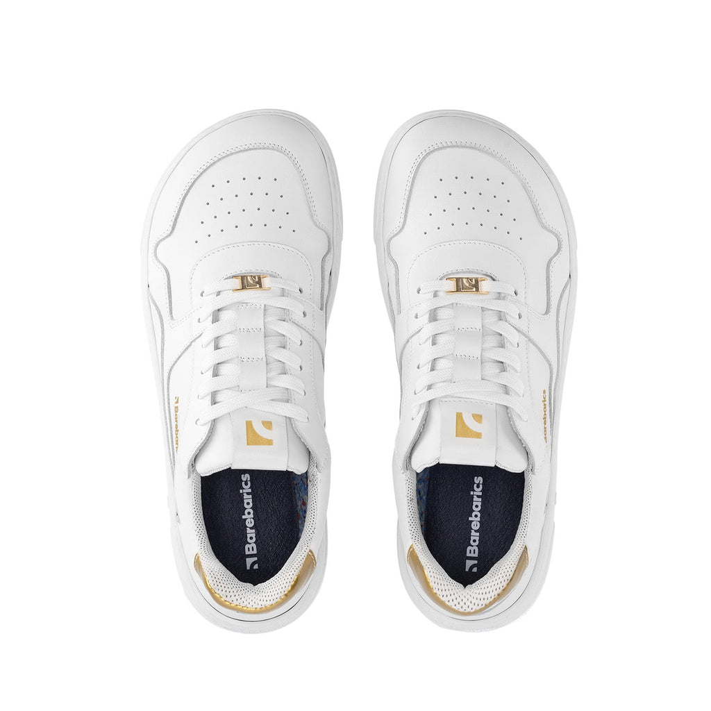 Barefoot Sneakers Barebarics Zing - White & Gold - Leather - Barefoot Shoe Store