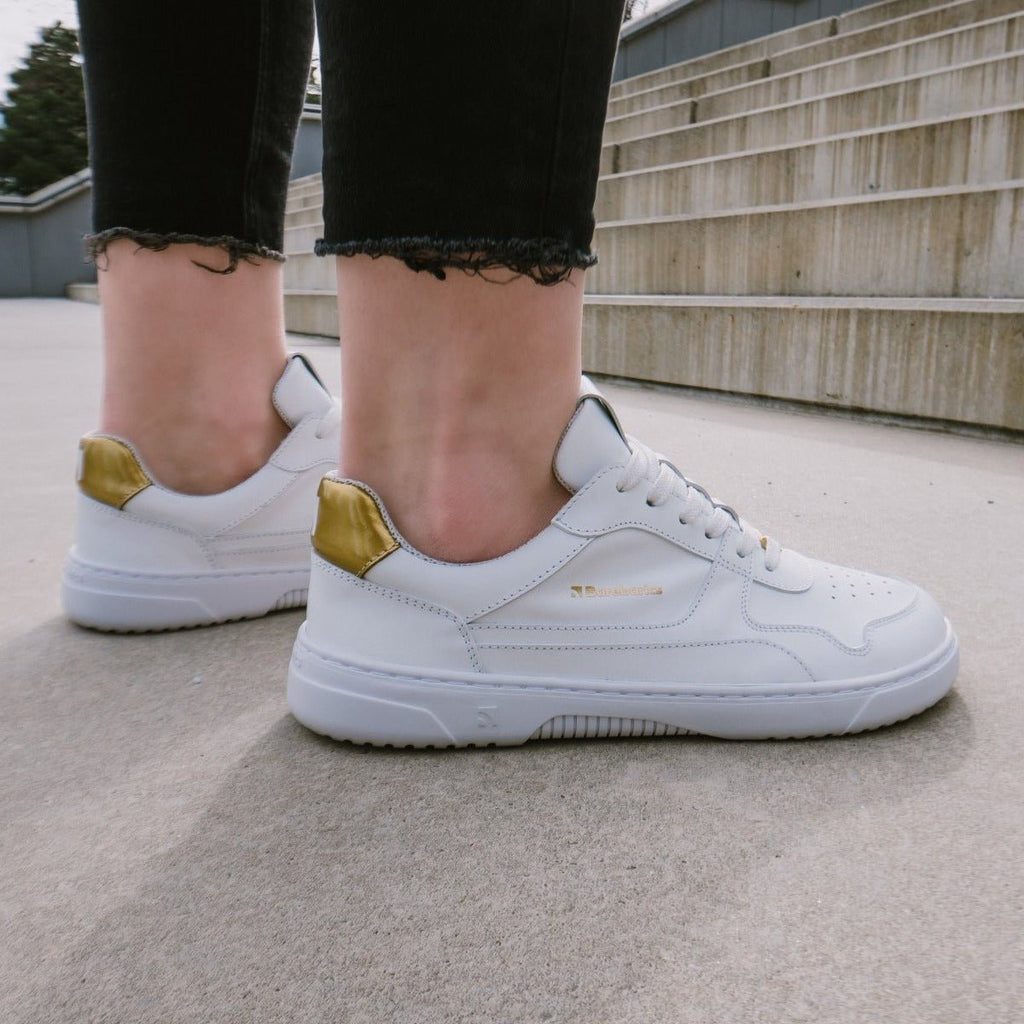 Barefoot Sneakers Barebarics Zing - White & Gold - Leather - Barefoot Shoe Store