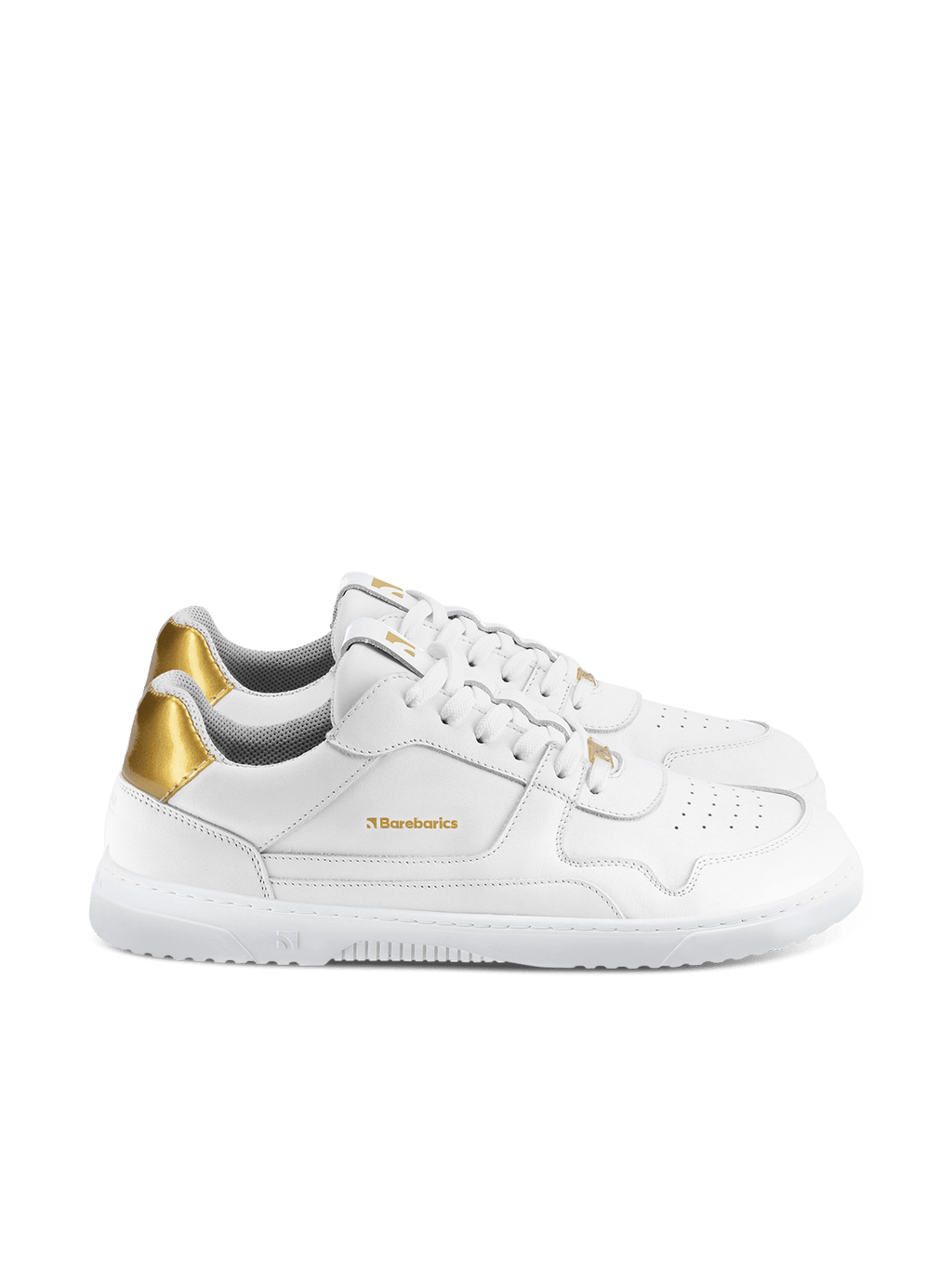 Barefoot Sneakers Barebarics Zing - White & Gold - Leather - Barefoot Shoe Store