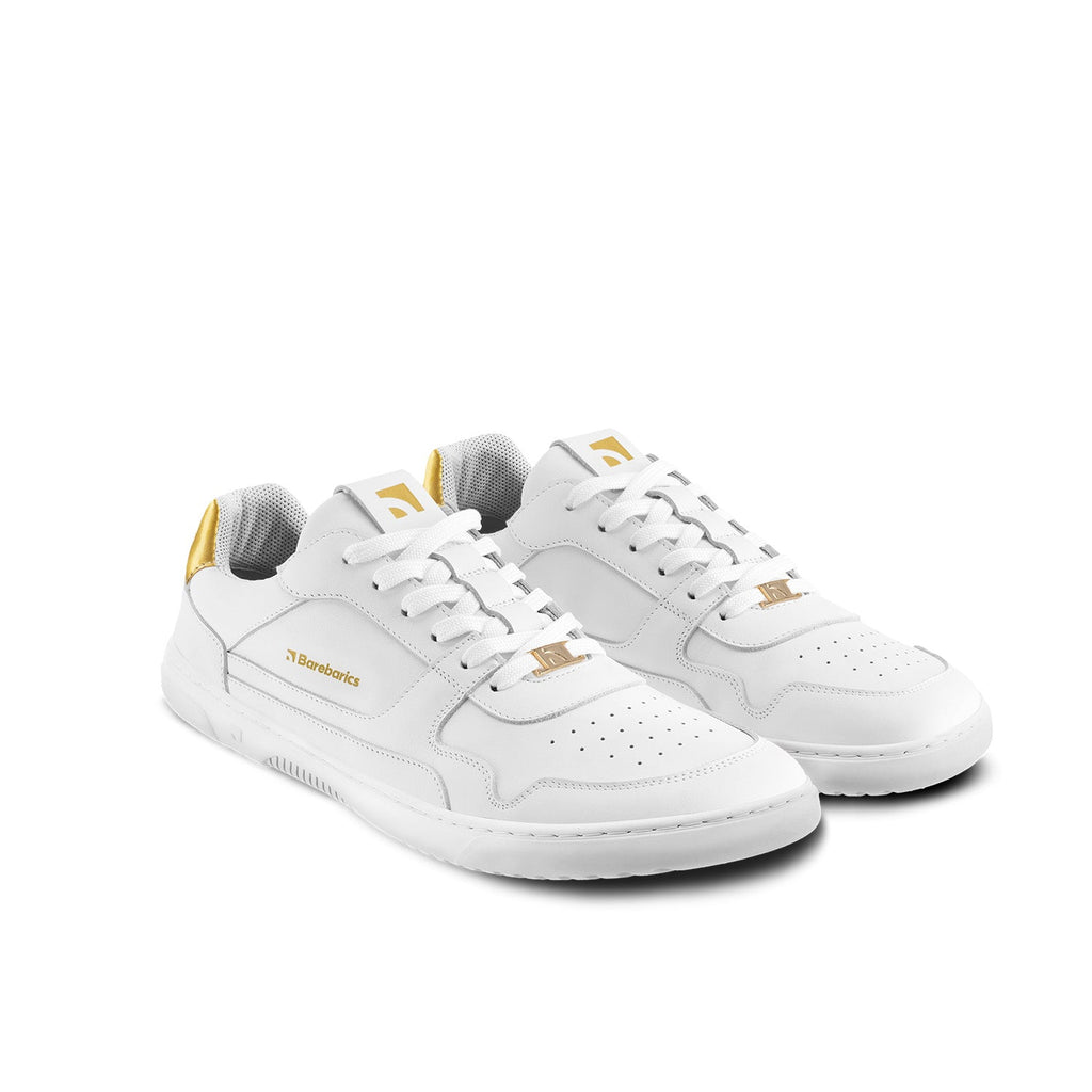 Barefoot Sneakers Barebarics Zing - White & Gold - Leather - Barefoot Shoe Store