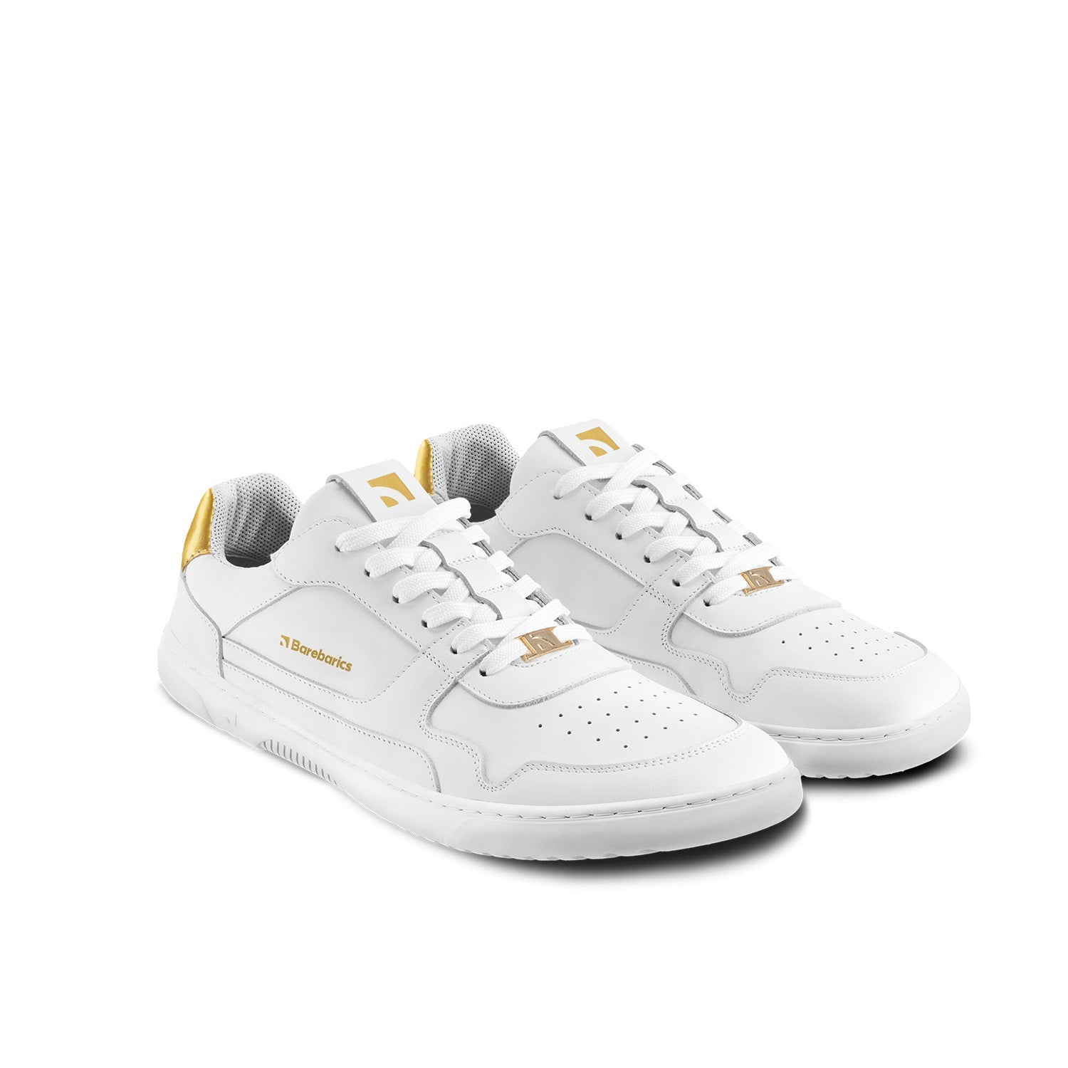 Barefoot Sneakers Barebarics Zing - White & Gold - Leather - Barefoot Shoe Store