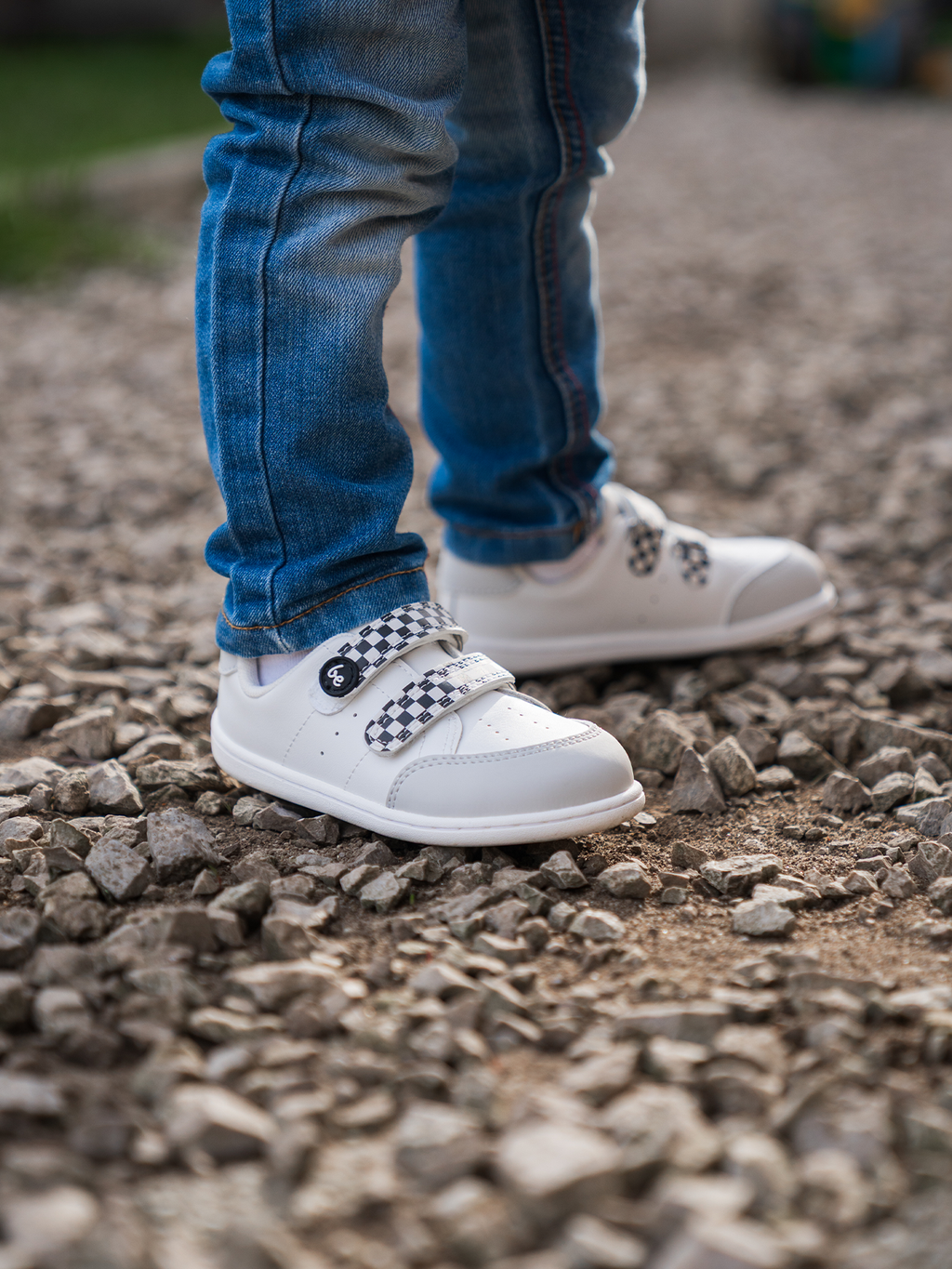 Kids barefoot sneakers Be Lenka Energise Kids - White & Checkerboard