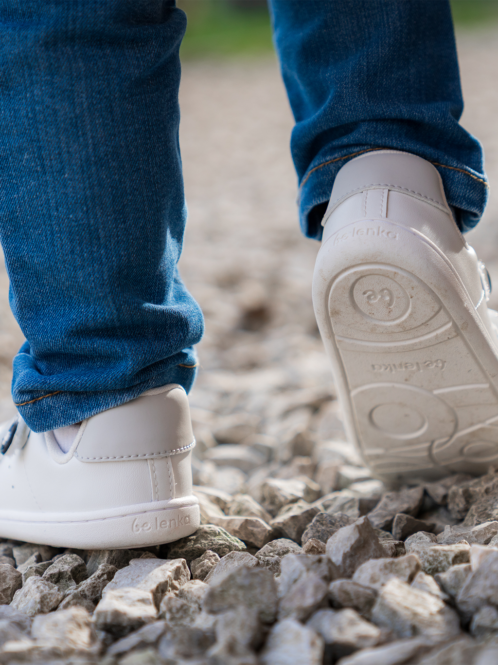 Kids barefoot sneakers Be Lenka Energise Kids - White & Checkerboard