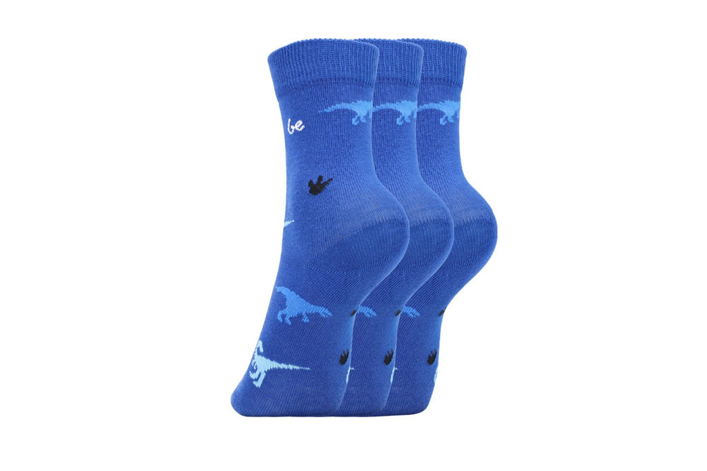 Kids barefoot Socks Be Lenka Kids - Crew - Dino - Royal Blue - 3 pack - Barefoot Shoe Store